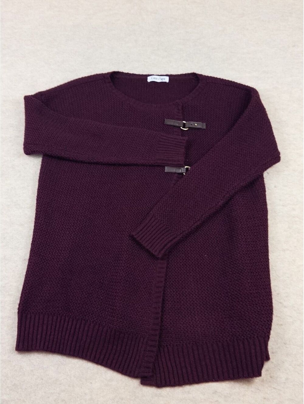 Cœur de Vague Women's Burgundy Knit Cardigan with Buckle Detail Size 3XL